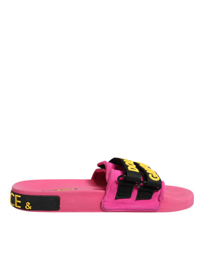Dolce &amp; Gabbana – Fuchsiafarbene Neopren-Slides, flache Strandschuhe