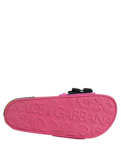 Dolce &amp; Gabbana – Fuchsiafarbene Neopren-Slides, flache Strandschuhe