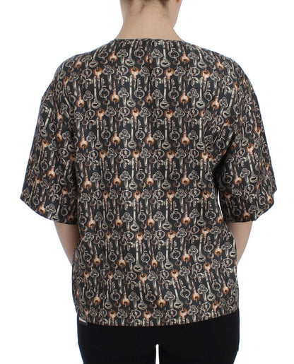Dolce &amp; Gabbana – Seidenbluse mit grauem Gold-Schlüsseldruck