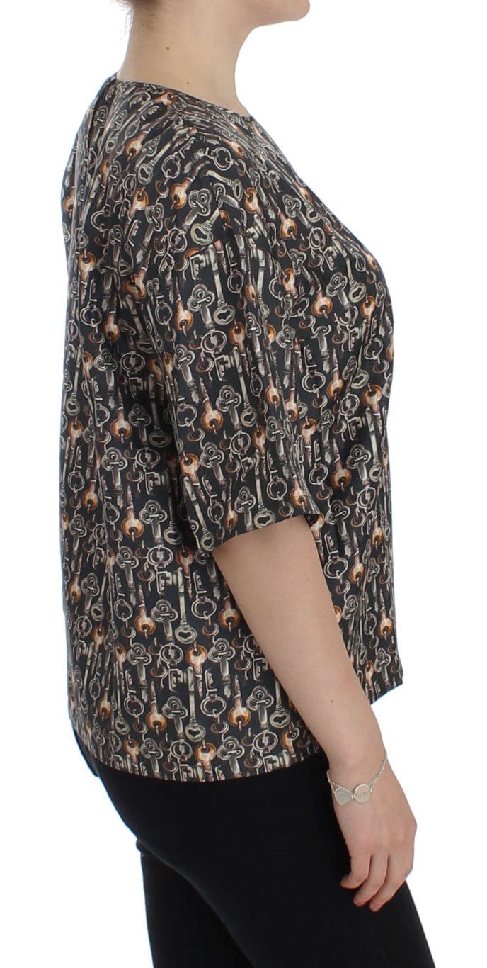 Dolce &amp; Gabbana – Seidenbluse mit grauem Gold-Schlüsseldruck