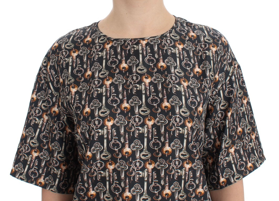 Dolce &amp; Gabbana – Seidenbluse mit grauem Gold-Schlüsseldruck