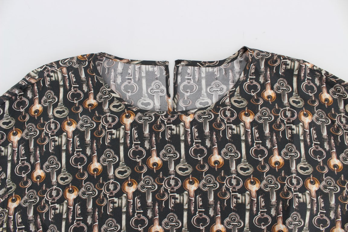 Dolce &amp; Gabbana – Seidenbluse mit grauem Gold-Schlüsseldruck