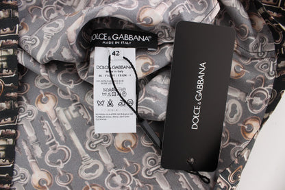Dolce &amp; Gabbana – Seidenbluse mit grauem Gold-Schlüsseldruck