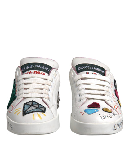 Dolce &amp; Gabbana Weiße Pailletten Kristall Low Top Sneakers Schuhe