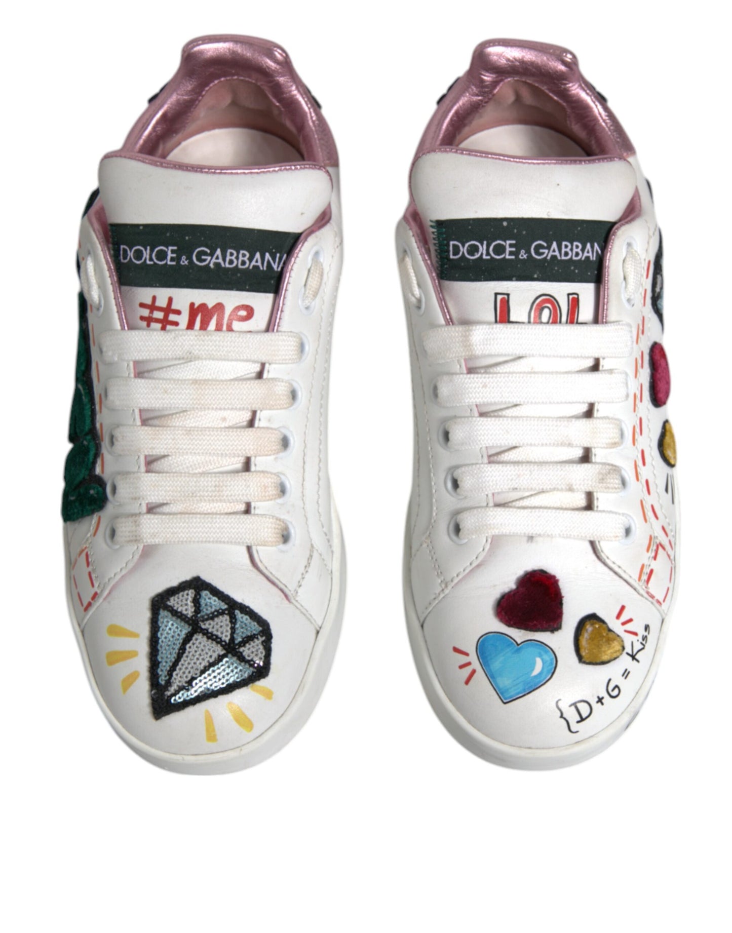 Dolce &amp; Gabbana Weiße Pailletten Kristall Low Top Sneakers Schuhe