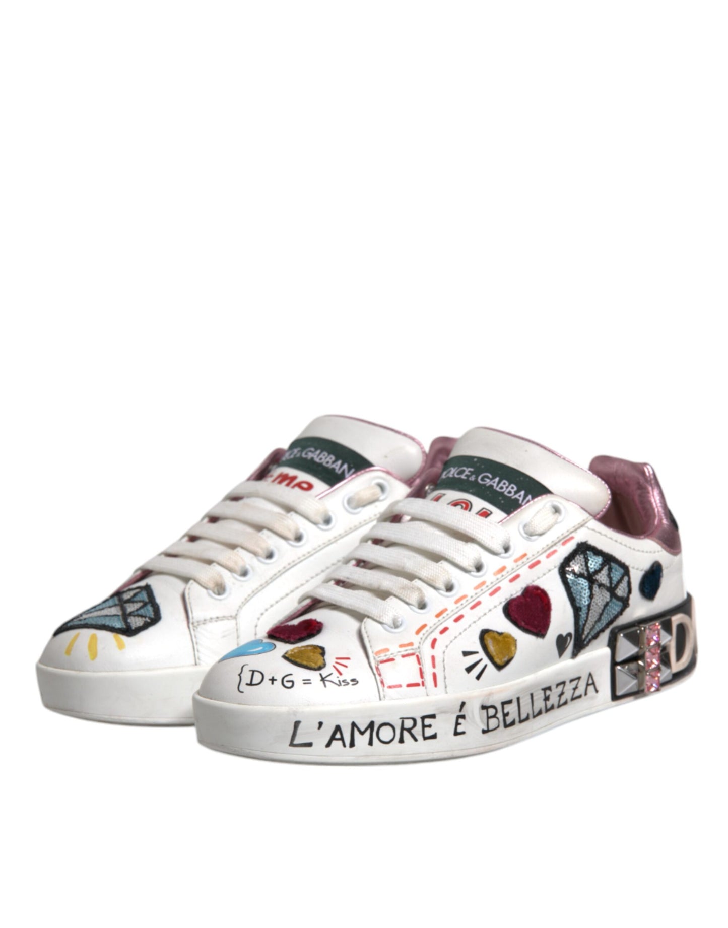 Dolce &amp; Gabbana Weiße Pailletten Kristall Low Top Sneakers Schuhe