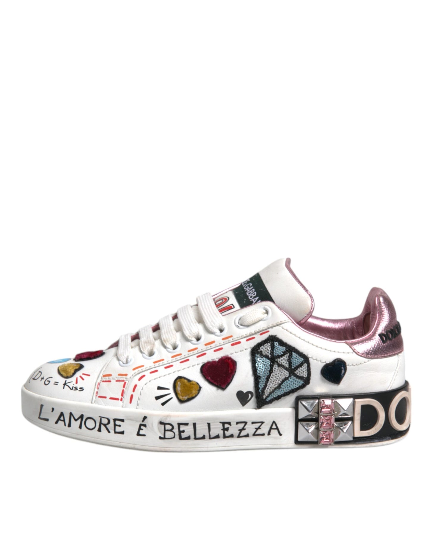 Dolce &amp; Gabbana Weiße Pailletten Kristall Low Top Sneakers Schuhe