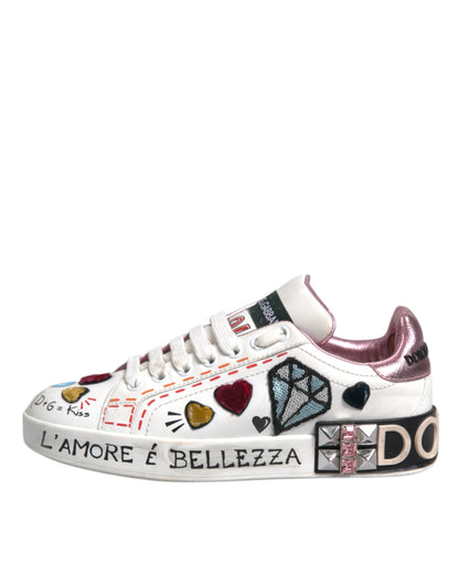 Dolce &amp; Gabbana Weiße Pailletten Kristall Low Top Sneakers Schuhe
