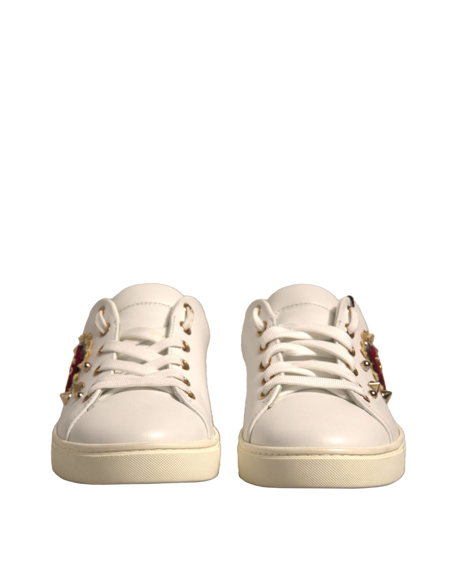 Dolce &amp; Gabbana Weiße Leder Gold Rote Herz Sneakers Schuhe