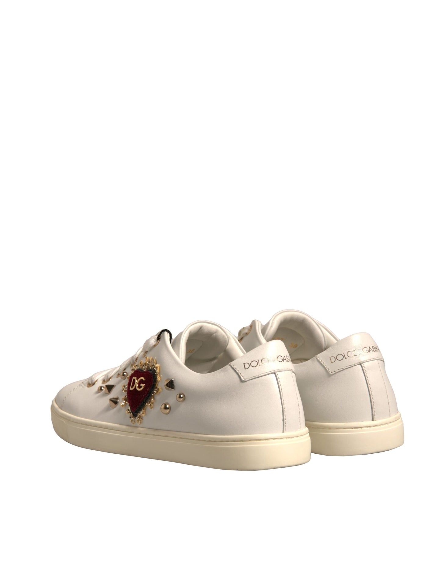 Dolce &amp; Gabbana Weiße Leder Gold Rote Herz Sneakers Schuhe