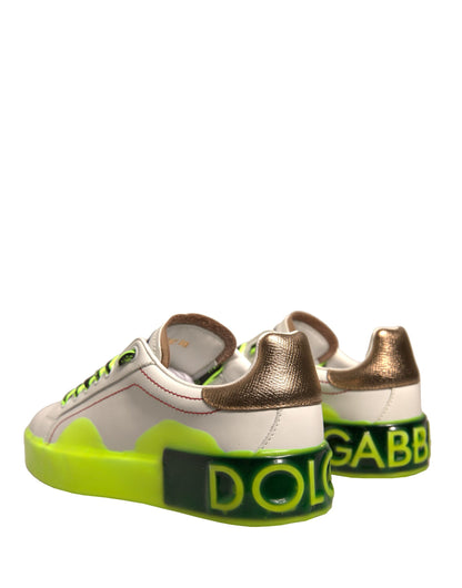 Dolce &amp; Gabbana Weiß Gelb Portofino Leder Sneakers Schuhe