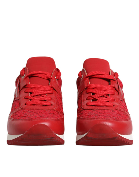 Dolce &amp; Gabbana Rote Sneakers aus Leder mit Blumenspitze