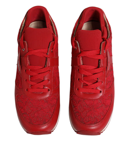 Dolce &amp; Gabbana Rote Sneakers aus Leder mit Blumenspitze
