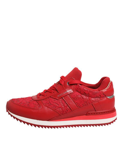 Dolce &amp; Gabbana Rote Sneakers aus Leder mit Blumenspitze
