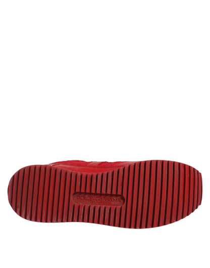 Dolce &amp; Gabbana Rote Sneakers aus Leder mit Blumenspitze