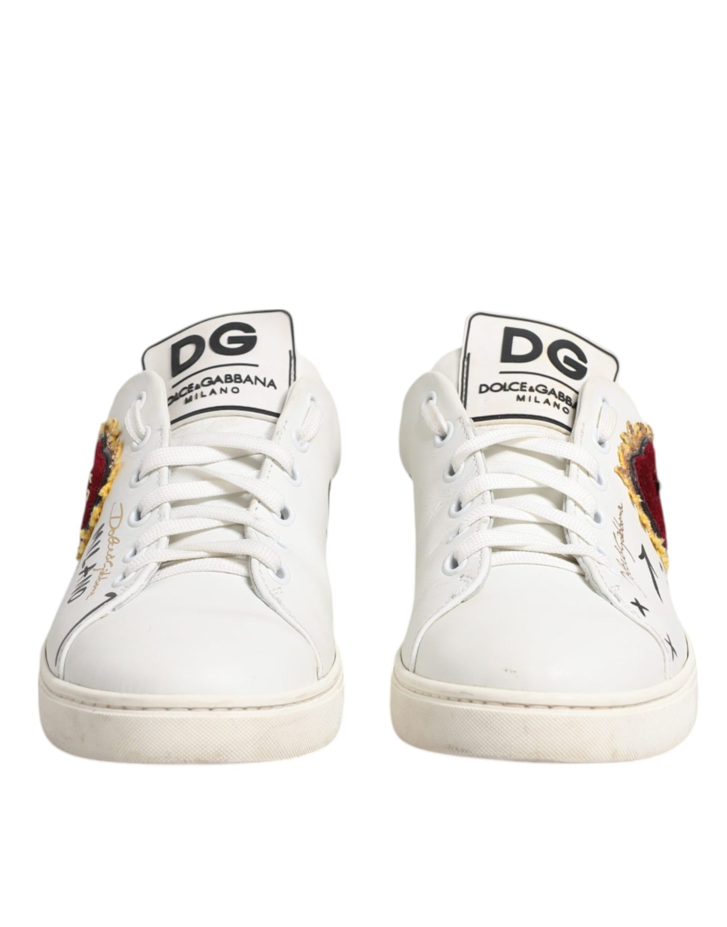 Dolce &amp; Gabbana – Weiße Sneakers aus Leder mit Herzverzierung