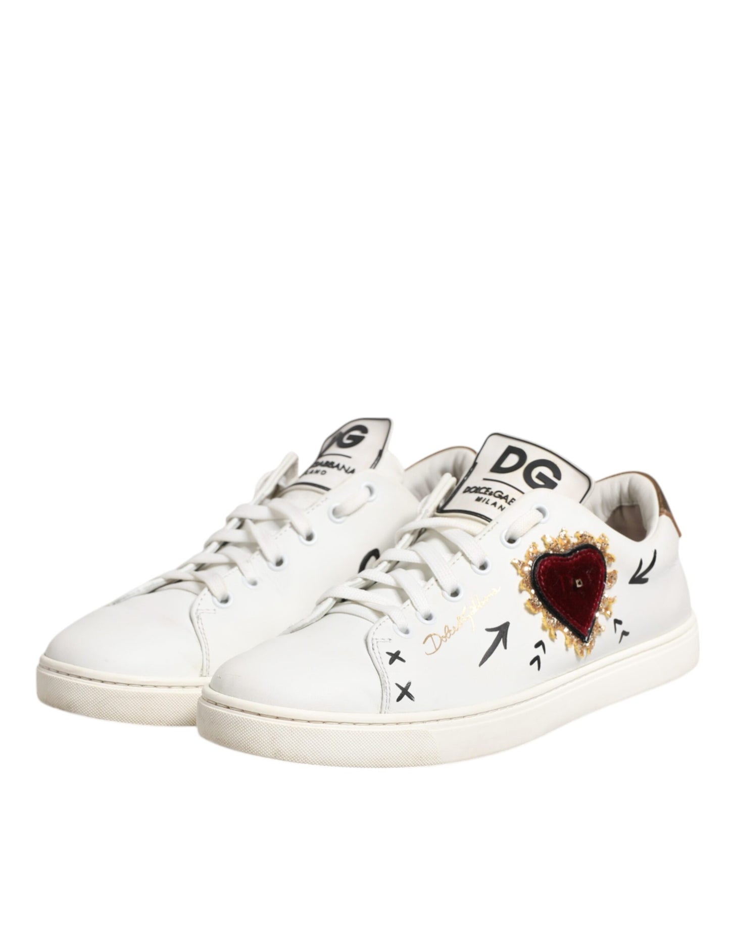 Dolce &amp; Gabbana – Weiße Sneakers aus Leder mit Herzverzierung