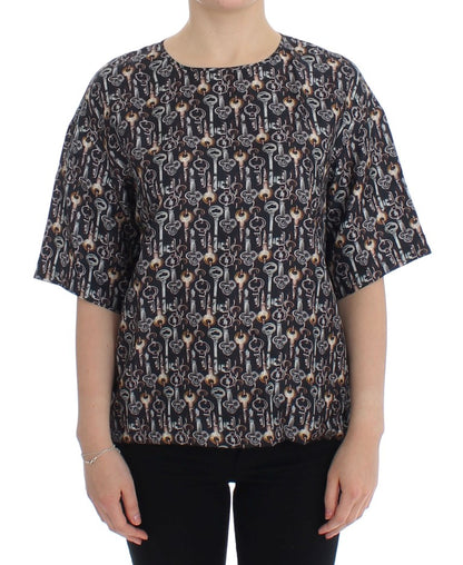Dolce &amp; Gabbana – Seidenbluse mit grauem Gold-Schlüsseldruck