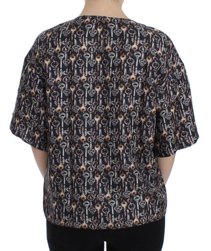 Dolce &amp; Gabbana – Seidenbluse mit grauem Gold-Schlüsseldruck