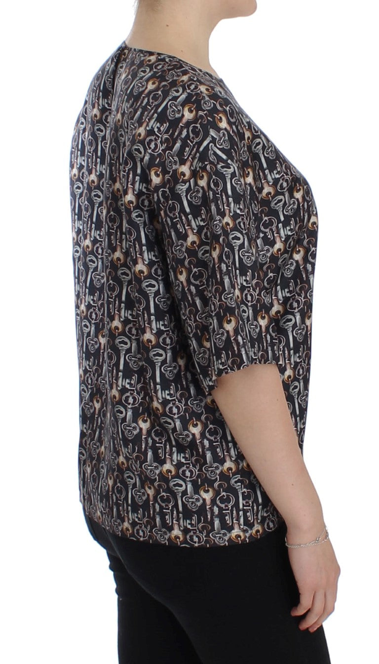 Dolce &amp; Gabbana – Seidenbluse mit grauem Gold-Schlüsseldruck