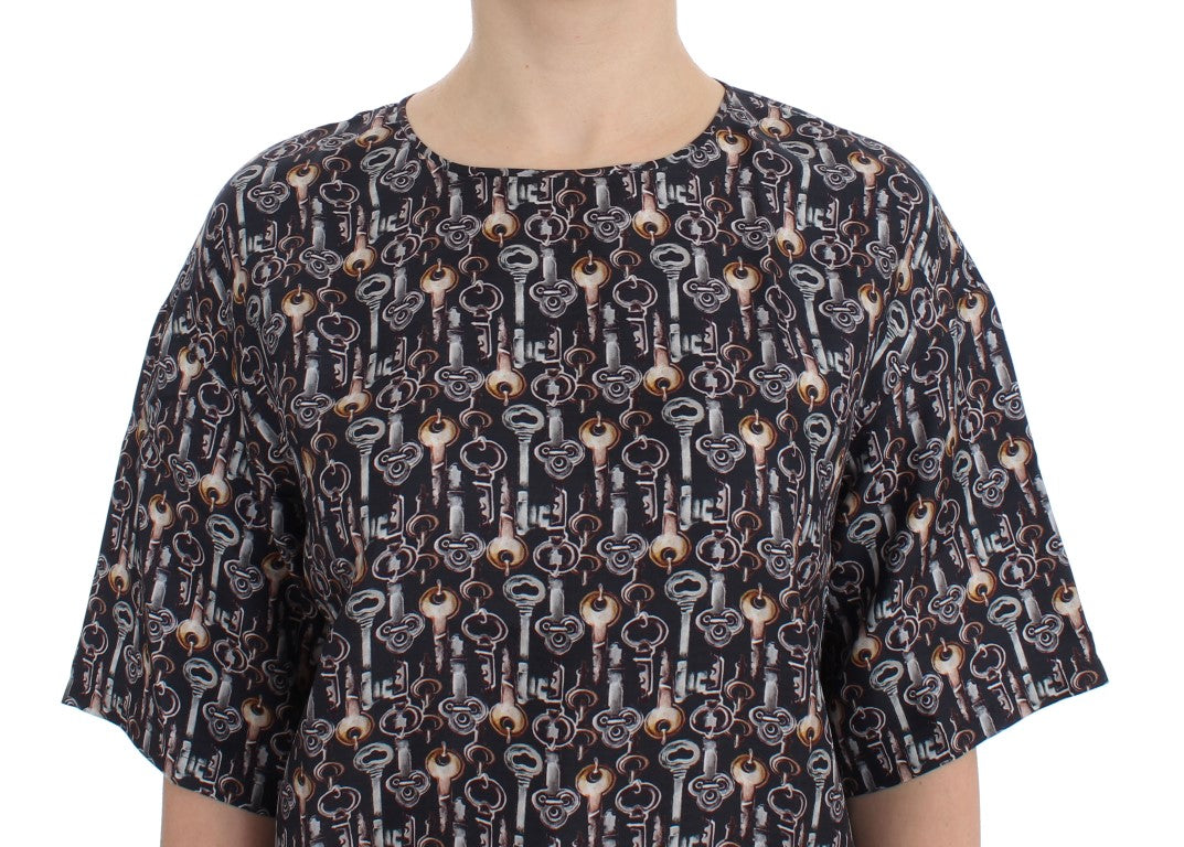 Dolce &amp; Gabbana – Seidenbluse mit grauem Gold-Schlüsseldruck