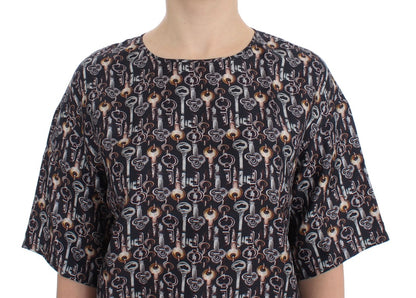 Dolce &amp; Gabbana – Seidenbluse mit grauem Gold-Schlüsseldruck