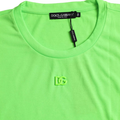 Dolce &amp; Gabbana – Grünes Neon-T-Shirt mit Rundhalsausschnitt und geprägtem Logo