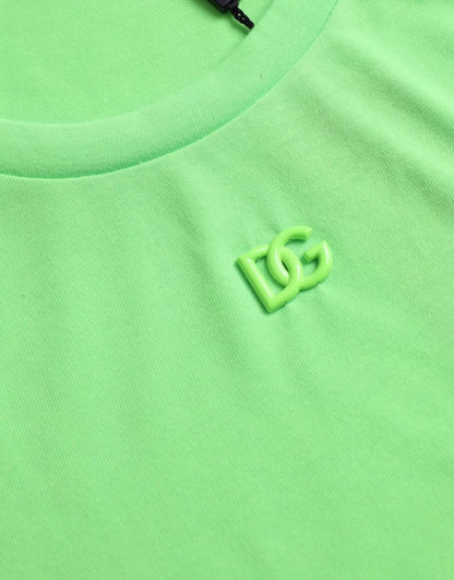 Dolce &amp; Gabbana – Grünes Neon-T-Shirt mit Rundhalsausschnitt und geprägtem Logo