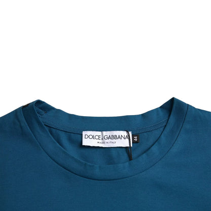 Dolce &amp; Gabbana – Blaues T-Shirt aus Baumwolle mit Rundhalsausschnitt und kurzen Ärmeln