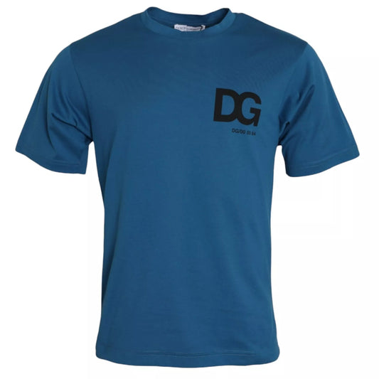 Dolce &amp; Gabbana – Blaues T-Shirt aus Baumwolle mit Rundhalsausschnitt und kurzen Ärmeln