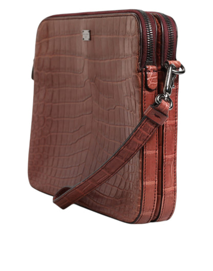 Dolce &amp; Gabbana Bordeaux Krokodil Leder Logo Plakette Herren Aktentasche
