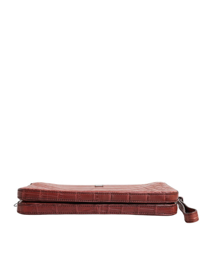 Dolce &amp; Gabbana Bordeaux Krokodil Leder Logo Plakette Herren Aktentasche