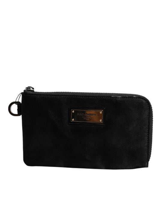 Dolce &amp; Gabbana – Schwarze Clutch aus Nylon mit Schlüsselanhänger und Logo-Plakette