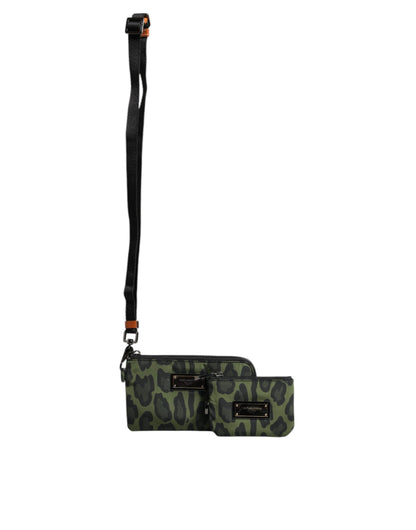 Dolce &amp; Gabbana – Multifunktionale Kit-Tasche aus grünem Leopardenleder mit Logo-Plakette