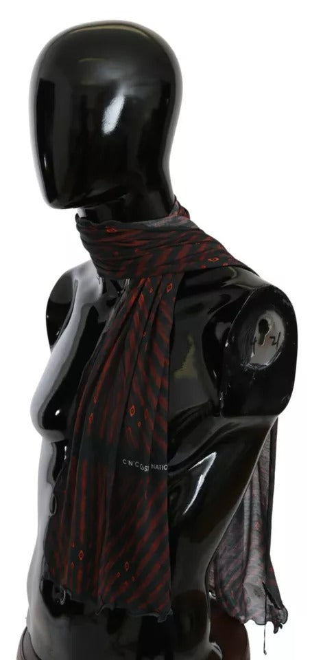 Costume National Schwarz-Roter Viskose-Foulard Markenschal