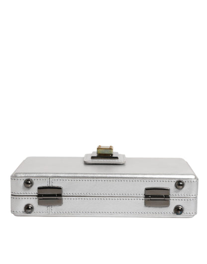 Dolce & Gabbana Metallic Silver DG BOX Leather Shoulder Strap Bag