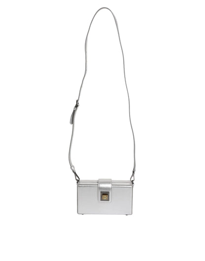 Dolce & Gabbana Metallic Silver DG BOX Leather Shoulder Strap Bag