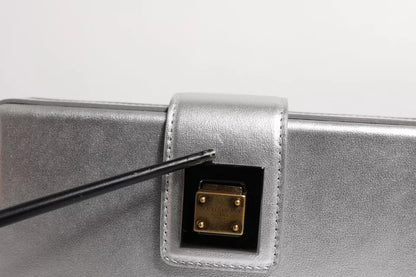 Dolce & Gabbana Metallic Silver DG BOX Leather Shoulder Strap Bag
