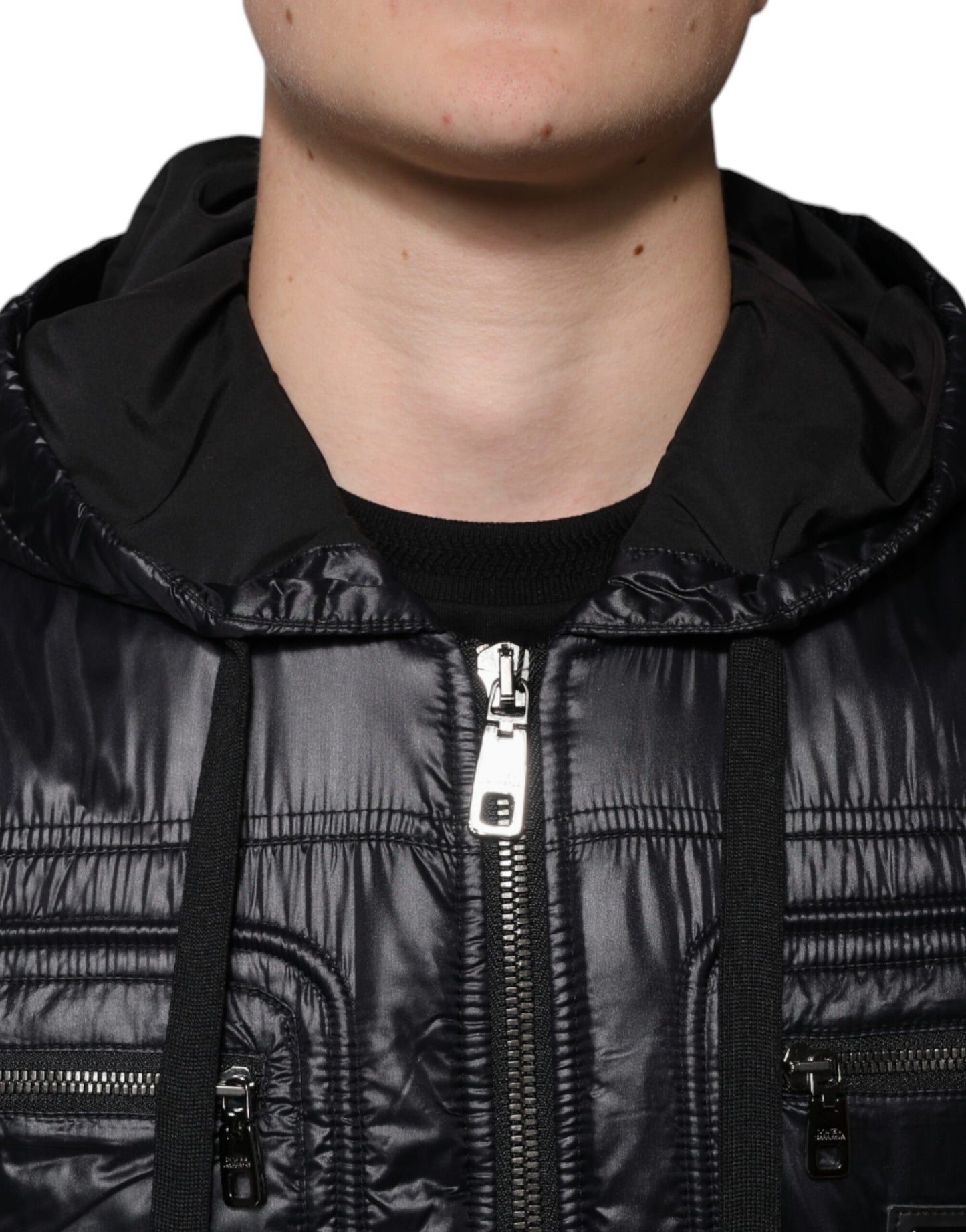 Dolce &amp; Gabbana – Schwarze Blousonjacke aus Nylon mit durchgehendem Reißverschluss und Kapuze