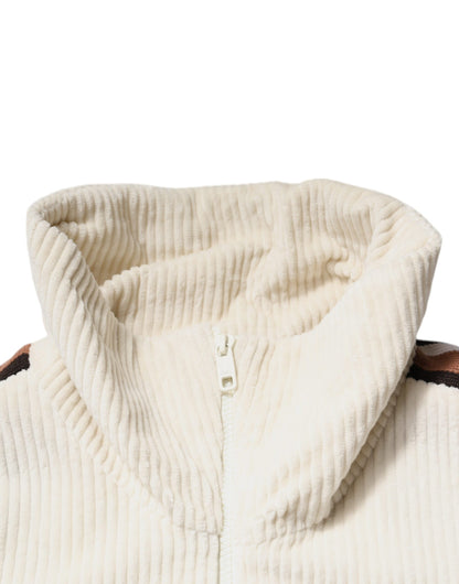 Dolce &amp; Gabbana – Beigefarbene Cordjacke aus Baumwollcord mit durchgehendem Reißverschluss und Logo-Applikation