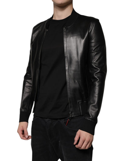 Dolce &amp; Gabbana – Schwarze Biker-Blousonjacke aus Lammleder mit durchgehendem Reißverschluss