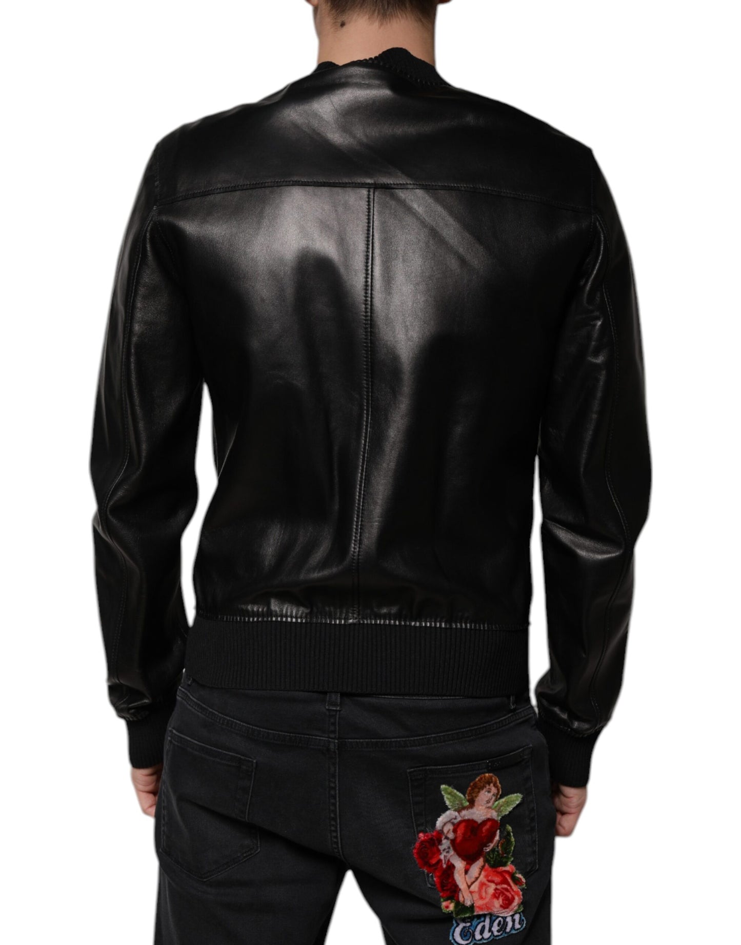 Dolce &amp; Gabbana – Schwarze Biker-Blousonjacke aus Leder mit durchgehendem Reißverschluss