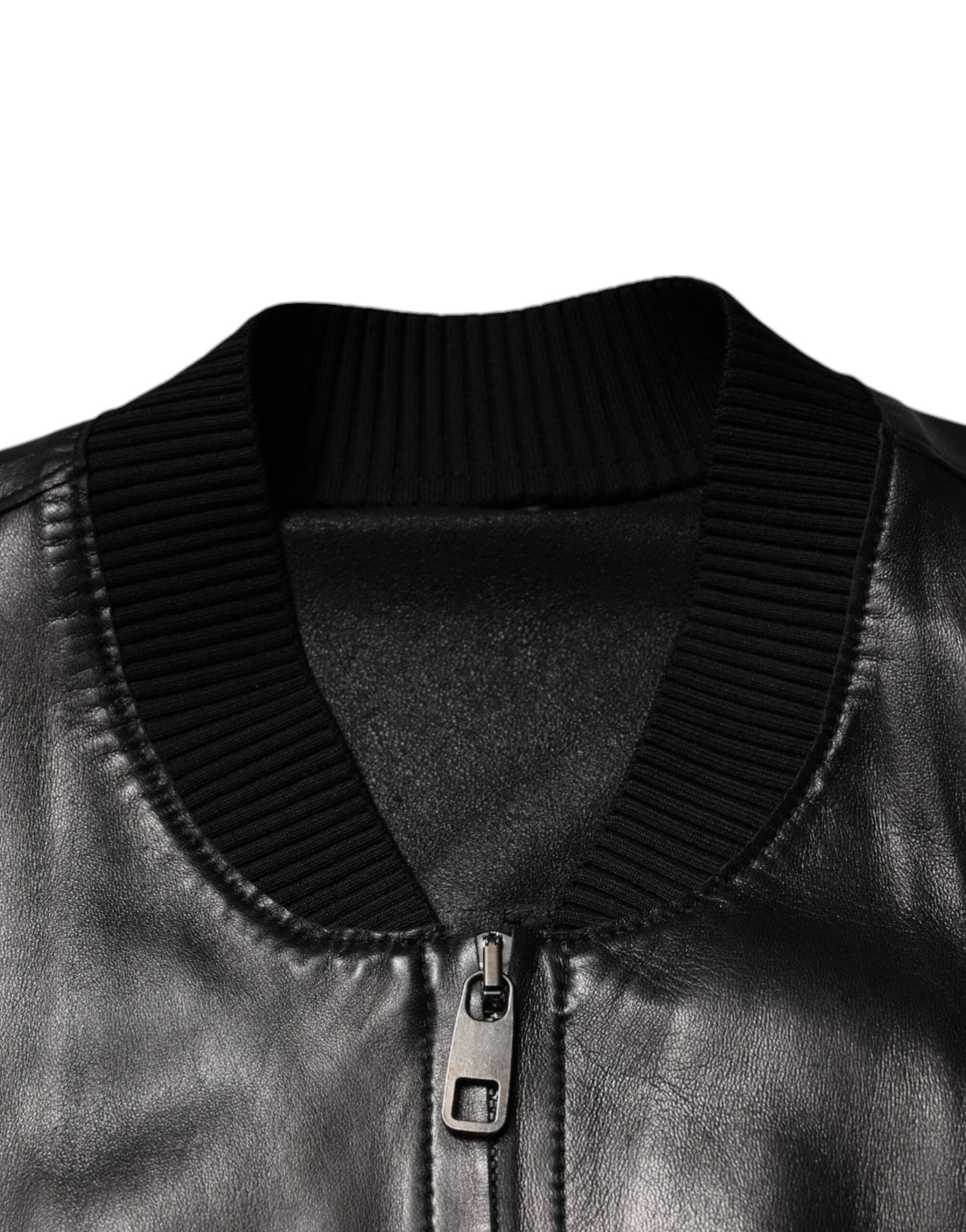 Dolce &amp; Gabbana – Schwarze Biker-Blousonjacke aus Leder mit durchgehendem Reißverschluss