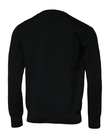 Dolce &amp; Gabbana – Schwarzer Pullover mit Rundhalsausschnitt und Logo aus Nylon