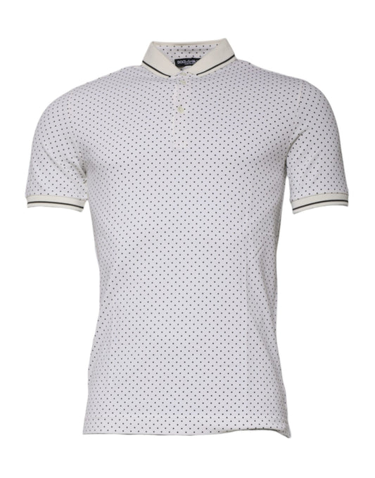Dolce &amp; Gabbana – Weißes Poloshirt aus Baumwolle mit Kragen und gepunktetem Punktmuster
