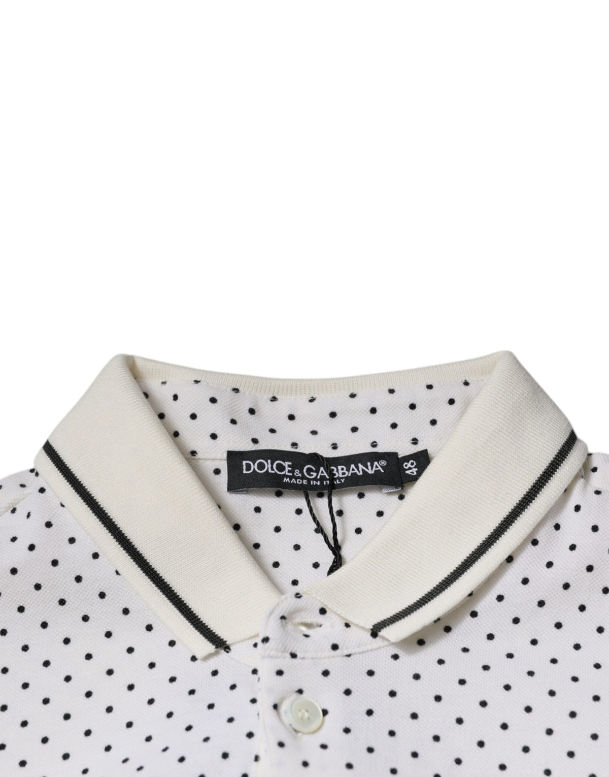 Dolce &amp; Gabbana – Weißes Poloshirt aus Baumwolle mit Kragen und gepunktetem Punktmuster
