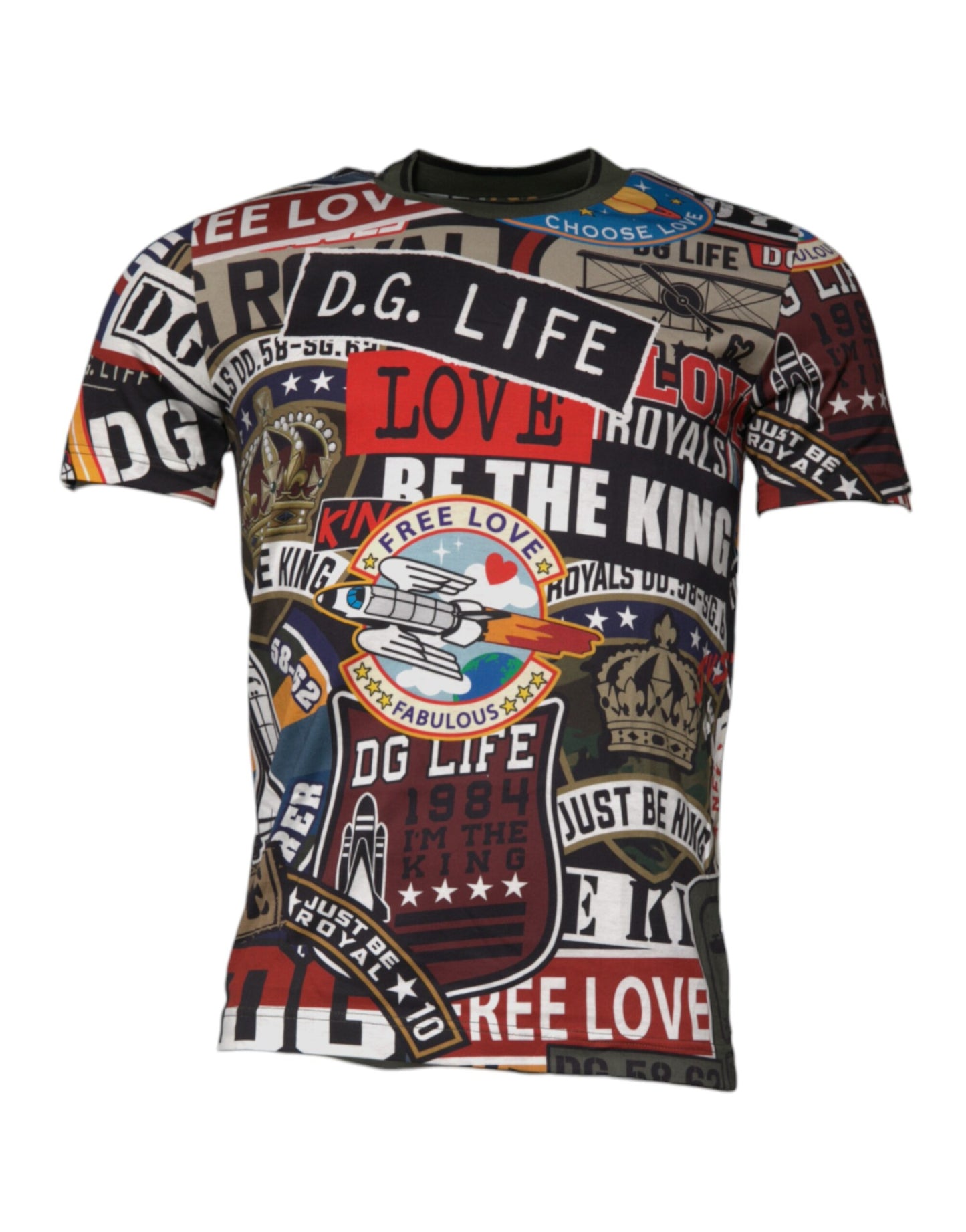 Dolce &amp; Gabbana – T-Shirt aus Baumwolle mit Rundhalsausschnitt und mehrfarbigem Grafikdruck