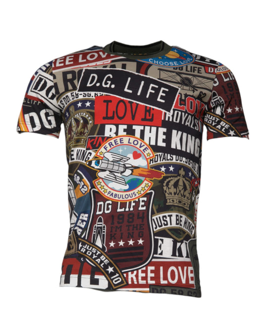 Dolce &amp; Gabbana – T-Shirt aus Baumwolle mit Rundhalsausschnitt und mehrfarbigem Grafikdruck