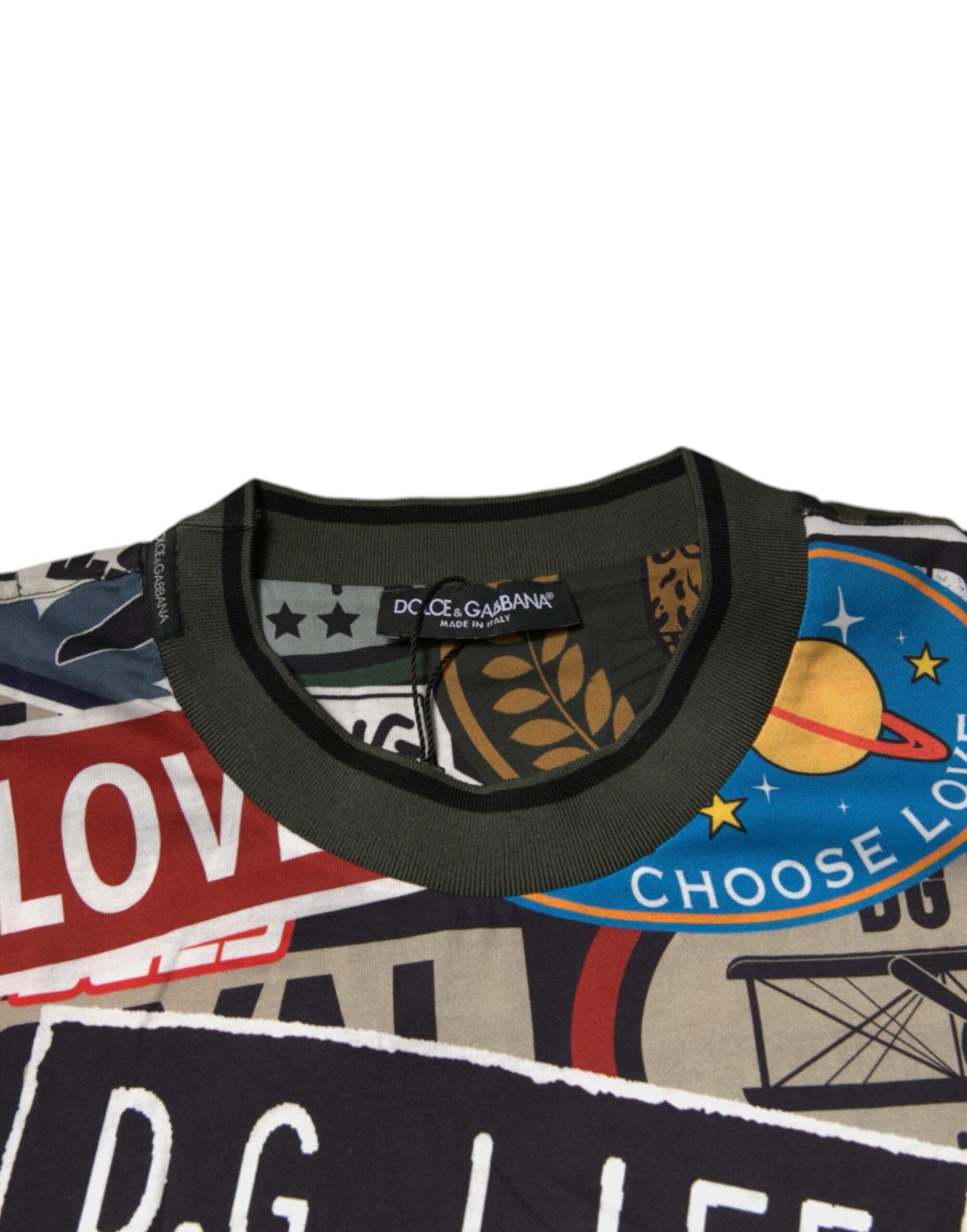 Dolce &amp; Gabbana – T-Shirt aus Baumwolle mit Rundhalsausschnitt und mehrfarbigem Grafikdruck