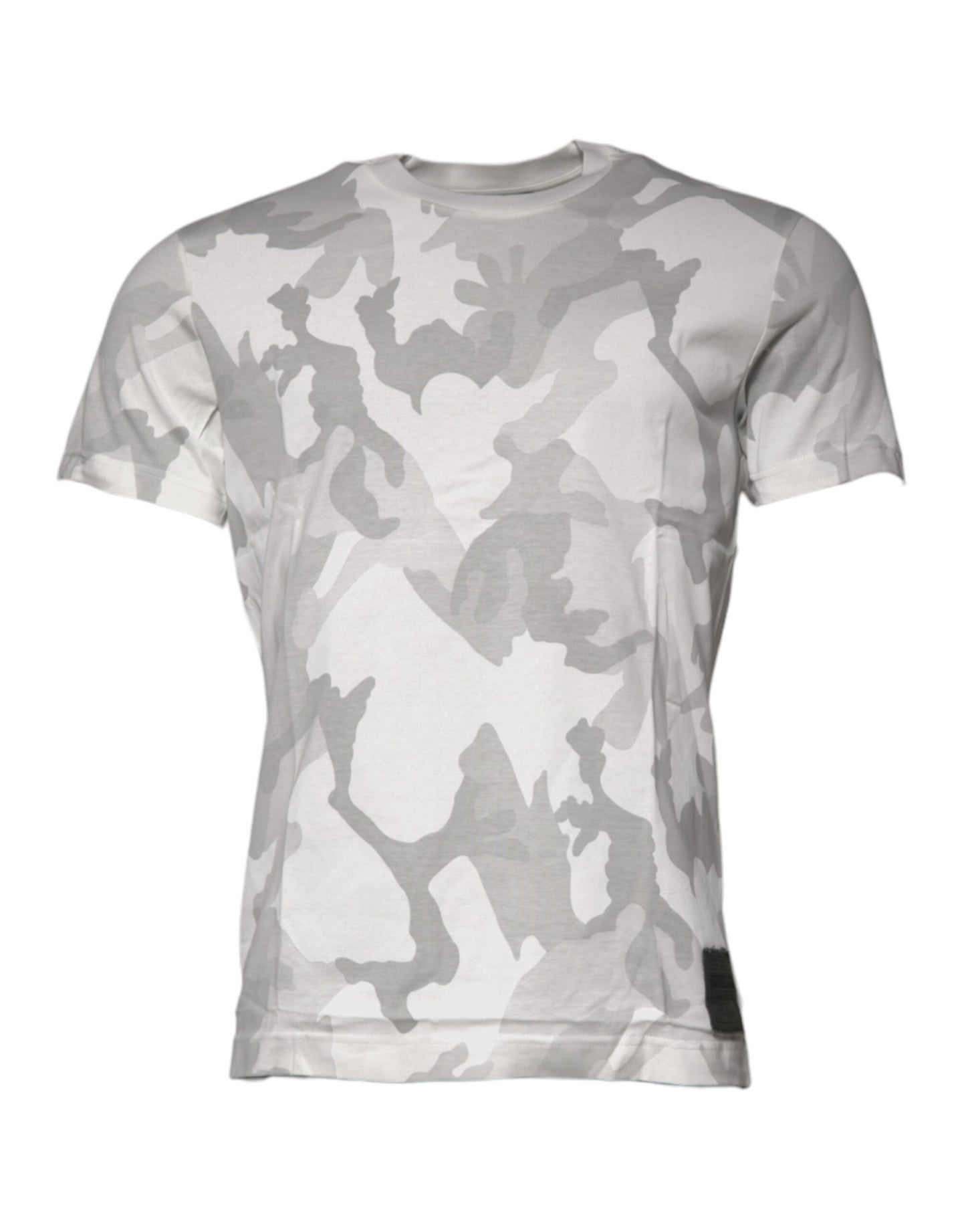 Dolce &amp; Gabbana – T-Shirt aus Baumwolle mit Rundhalsausschnitt in Weiß und Grau mit Camouflage-Muster